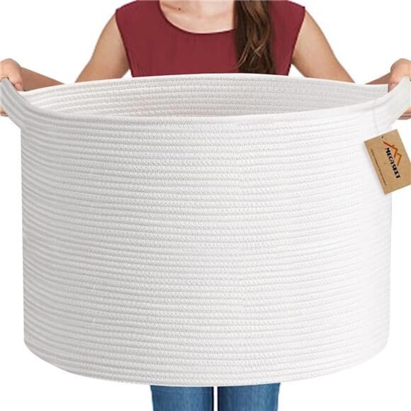 White Rope Storage Baskets,22" X 22" X14" Extra Large Blanket Basket Living Room - Picture 1 of 7